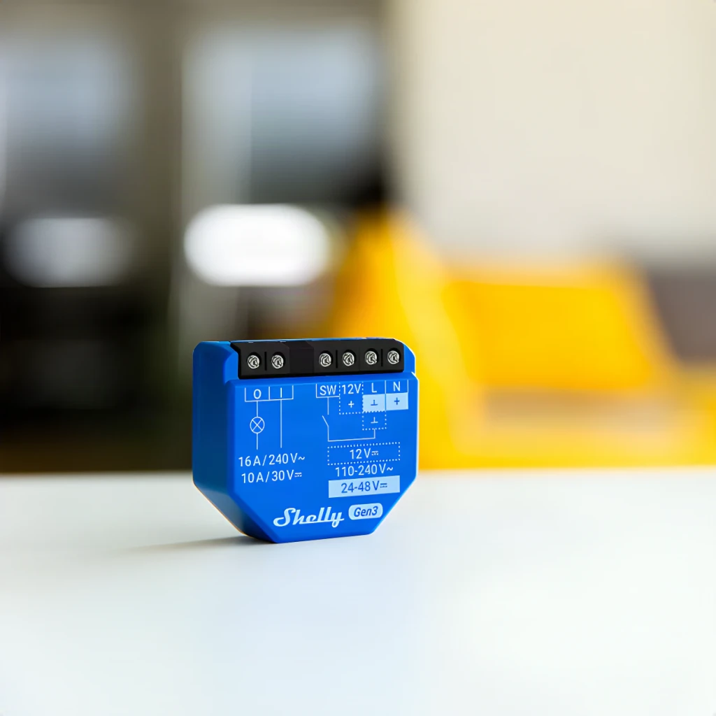 Relais intelligent Shelly 1 Gen3 Bleu Mesure Consommation WiFi + Bluetooth 240V AC, face avant: bornes de connexion