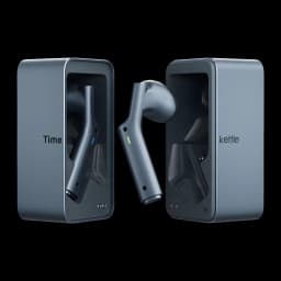 Auriculares Tradutores Timekettle W4 Plus Azul com estojo magnético cinza, earbuds intra-auriculares com LEDs, marca dividida Time e kettle nas tampas