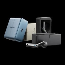 Auriculares Tradutores Timekettle W4 Plus Azul com estojo metálico compacto. Design intra-auricular, LED indicador e acabamento premium em azul e cinza.