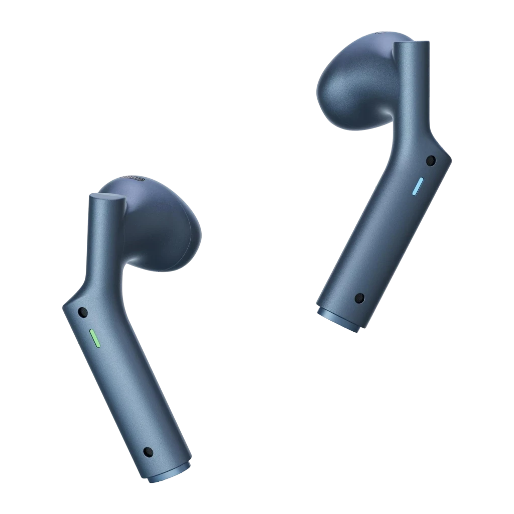 Auriculares Traductores Timekettle W4 Plus Azul con estuche magnético, diseño in-ear ergonómico, acabado metálico azul y pines de carga visibles en cada - Ítem5