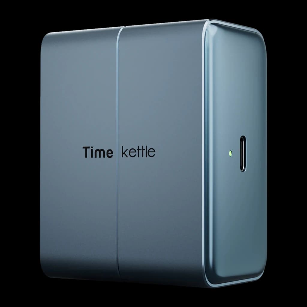 Auriculares Tradutores Timekettle W4 Plus Azul com estojo compacto azul metálico, acabamento fosco, LED indicador e porta USB-C frontal