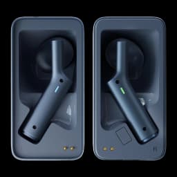 Auriculares Tradutores Timekettle W4 Plus Azul com design ergonômico, acabamento azul fosco, indicadores LED e base de carregamento L e R integrada