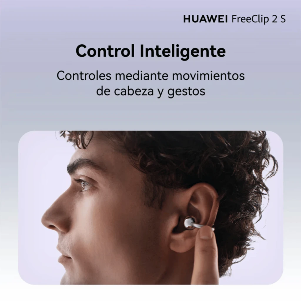 Auriculares Huawei FreeClip 2 S Azul open‑ear Bluetooth 6.0 con estuche compacto; diseño de clip curvo, acabado metálico y luz LED frontal - Ítem10