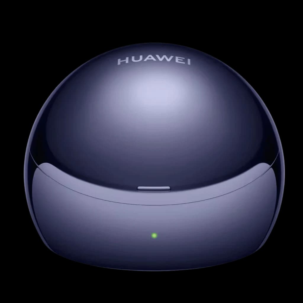 Estojo arredondado azul Huawei com LED frontal e tampa lisa, design compacto e premium para auriculares FreeClip 2 S Open-Ear Bluetooth, autonomia até 38h
