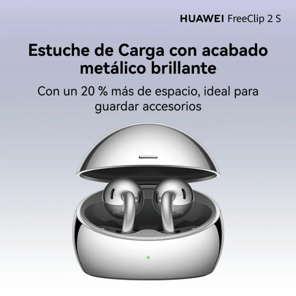 Auriculares Huawei FreeClip 2 S Azul open‑ear Bluetooth 6.0 con estuche compacto; diseño de clip curvo, acabado metálico y luz LED frontal - Ítem11