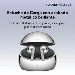 Estojo metálico brilhante Huawei FreeClip 2 S Azul, formato oval, tampa arredondada, LEDs frontais e interior com encaixes para auriculares open-ear Bluetooth