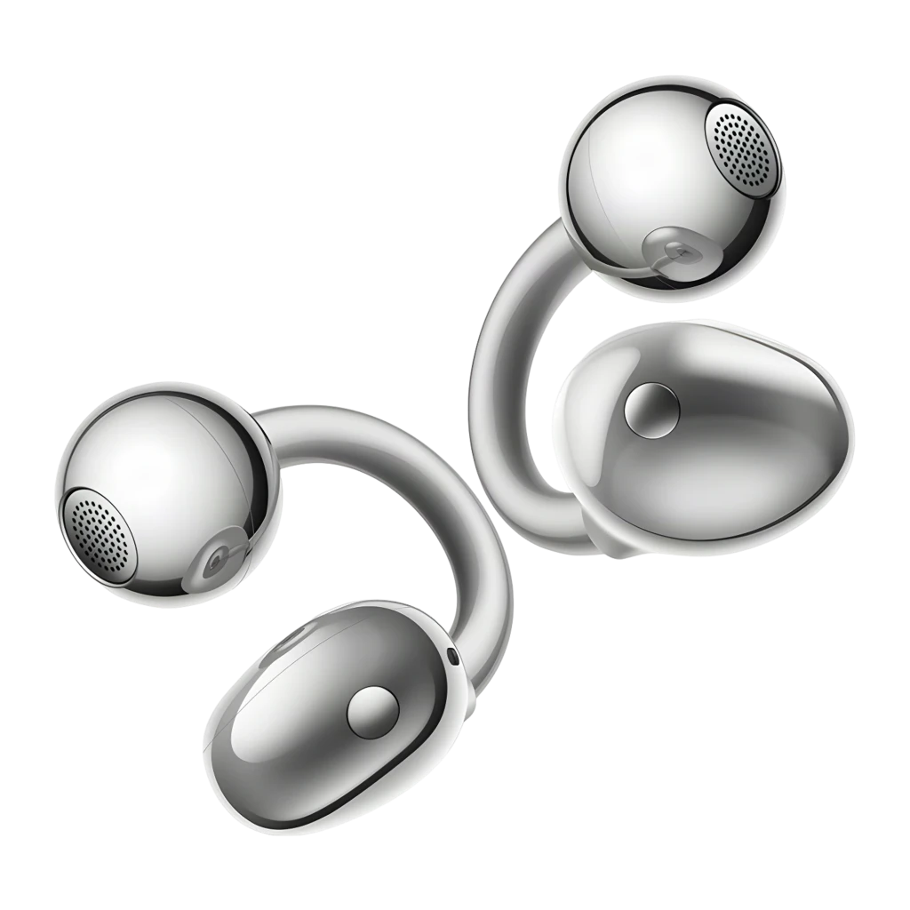 Auriculares Huawei FreeClip 2 S open-ear plateados con diseño en aro y acabado metálico brillante, estuche redondo gris con luz LED frontal indicador - Ítem6