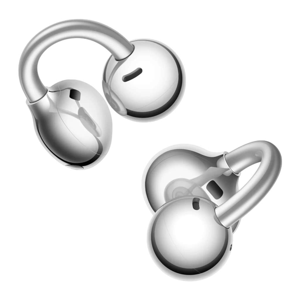 Auriculares Huawei FreeClip 2 S open-ear plateados con diseño en aro y acabado metálico brillante, estuche redondo gris con luz LED frontal indicador - Ítem2