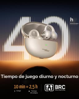 Auriculares Baseus Inspire XC1 Blanco open ear TWS con estuche ovalado, ganchos ergonómicos, indicador LED y diseño minimalista; llama h y 10 min = 2,5 h en