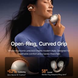 Auriculares Baseus Inspire XC1 blancos de diseño open-ear con aro abierto y agarre curvo, almohadillas suaves, ajuste ergonómico y estuche compacto elegante