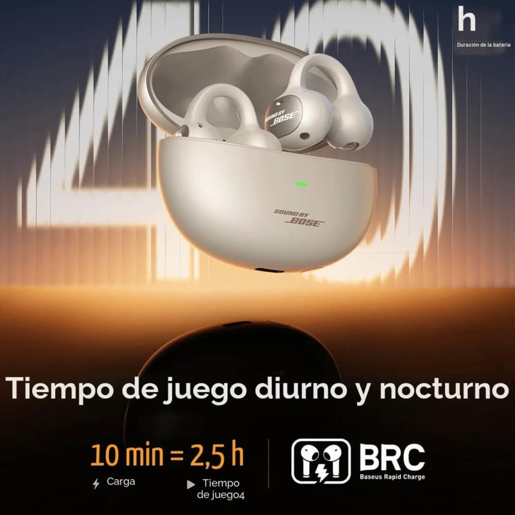 Auriculares Baseus Inspire XC1 Blanco open-ear TWS con estuche ovalado, ganchos de sujeción, indicador LED y carga rápida BRC; diseño minimalista y
