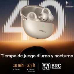 Auriculares Baseus Inspire XC1 Blanco open ear TWS con estuche curvo, ganchos ergonómicos, indicador LED y carga rápida BRC; diseño minimalista y deportivo