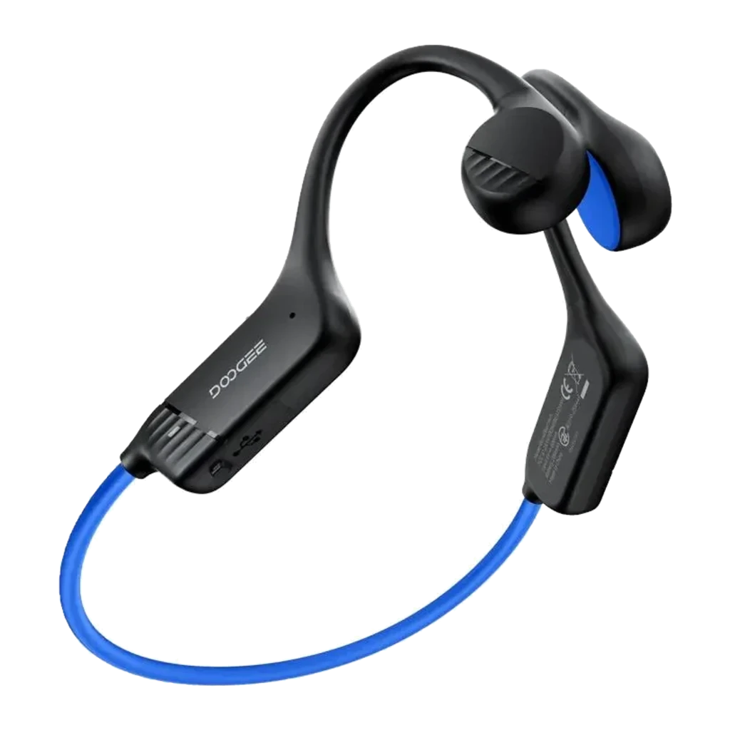 Auriculares Doogee BoneBeat Run Azul Open Ear con conducción ósea, diseño envolvente negro con banda flexible azul y transductores laterales compactos - Ítem5
