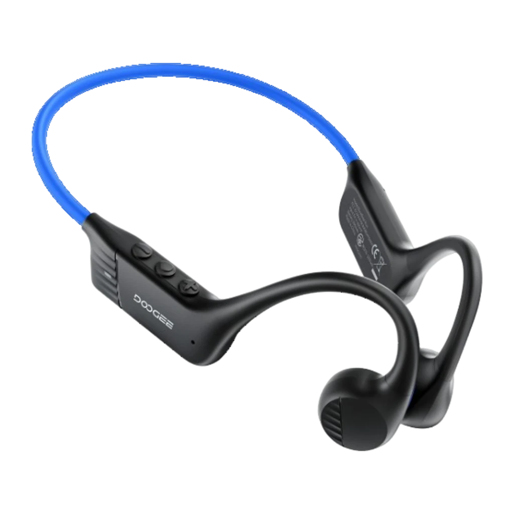 Auriculares Doogee BoneBeat Run Azul Open Ear con conducción ósea, diseño envolvente negro con banda flexible azul y transductores laterales compactos - Ítem4