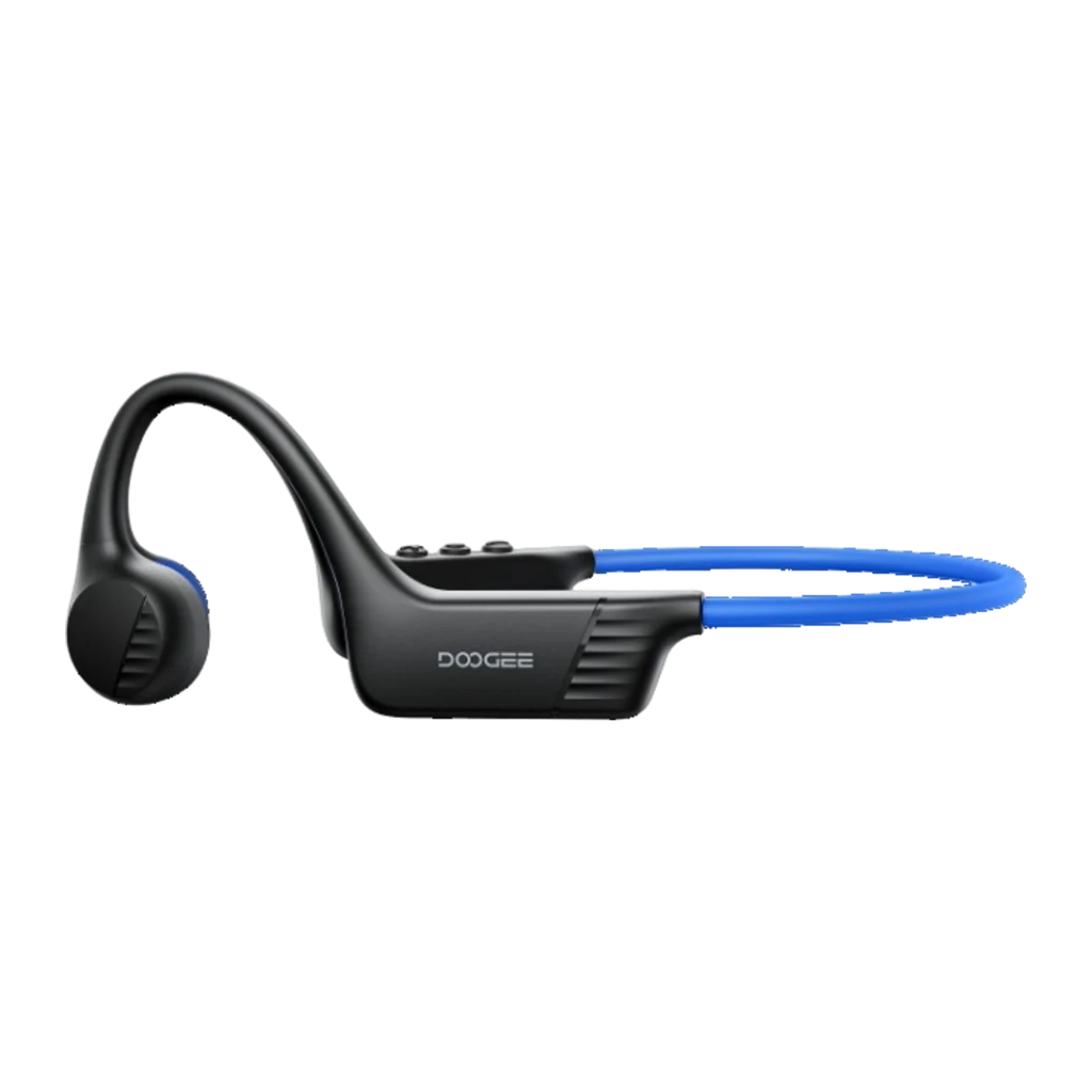 Auriculares Doogee BoneBeat Run Azul Open Ear con conducción ósea, diseño envolvente negro con banda flexible azul y transductores laterales compactos - Ítem3
