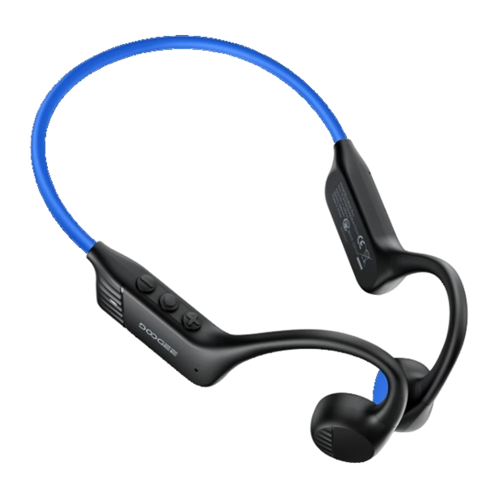 Auriculares Doogee BoneBeat Run Azul Open Ear con conducción ósea, diseño envolvente negro con banda flexible azul y transductores laterales compactos - Ítem2