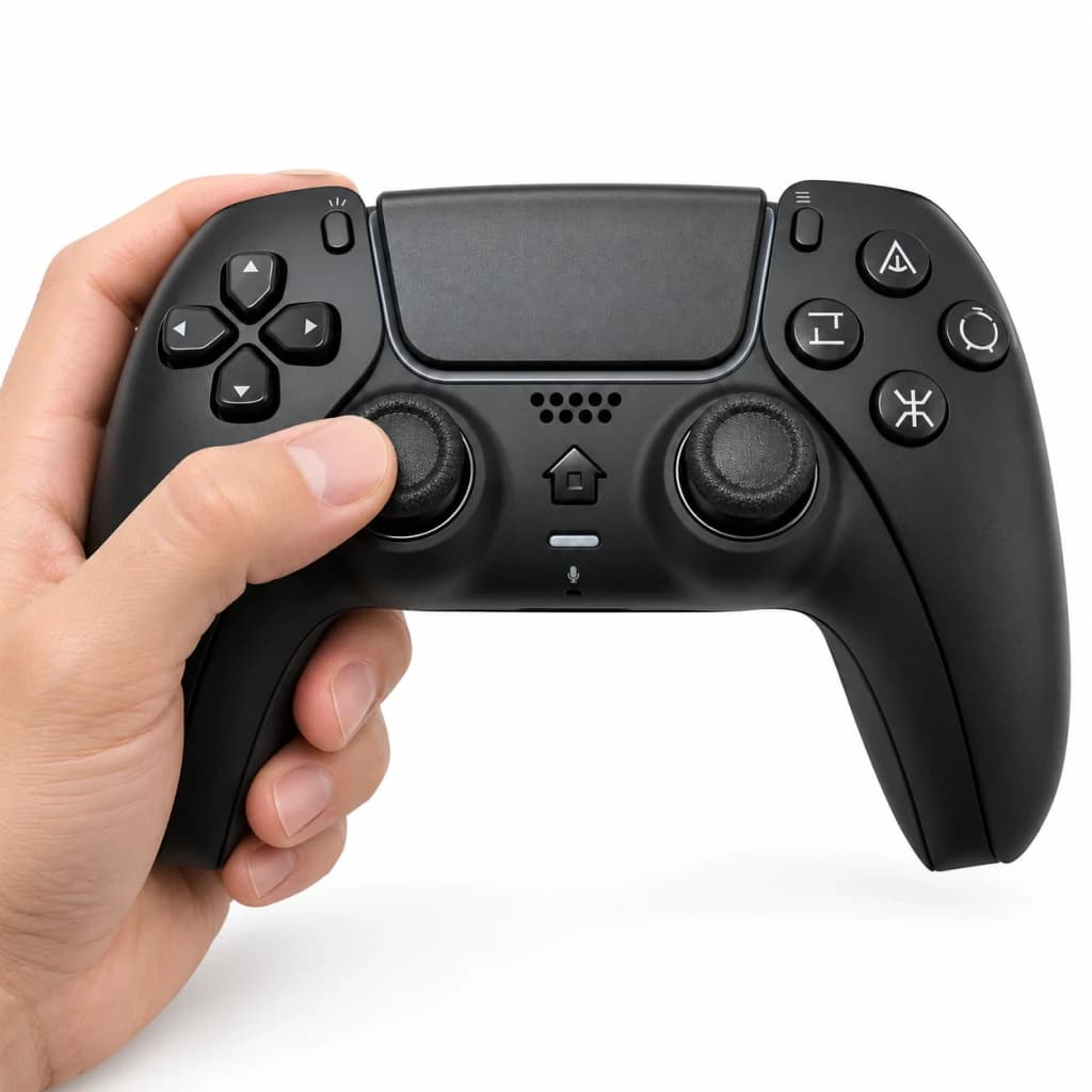 Powergaming Comando Sem Fios Compatível PS5 Preto com acabamento fosco, touchpad central, dois analógicos texturizados e botões frontais e laterais