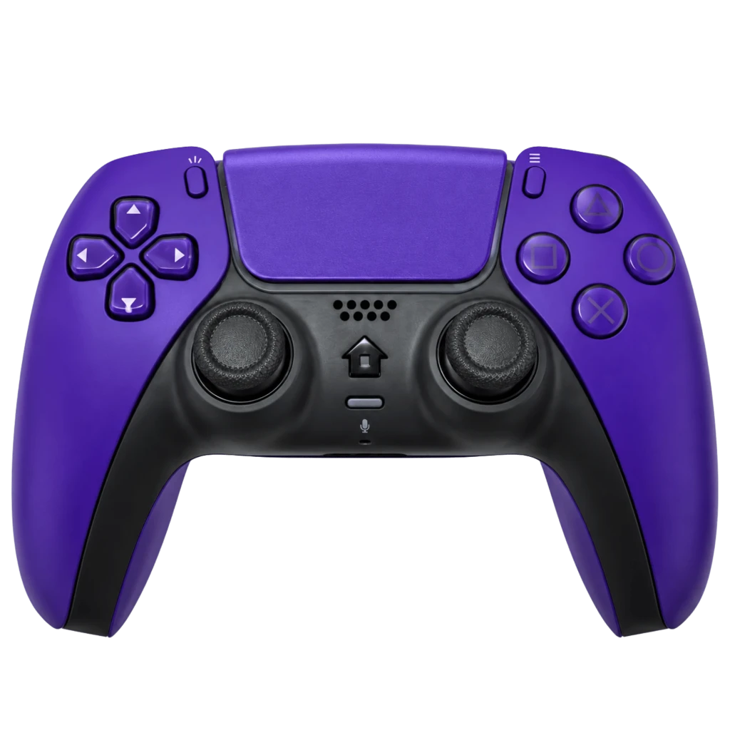 Powergaming Mando Inalámbrico Compatible PS5 Lila con acabado mate, botones morados, agarres ergonómicos negros y panel táctil central
