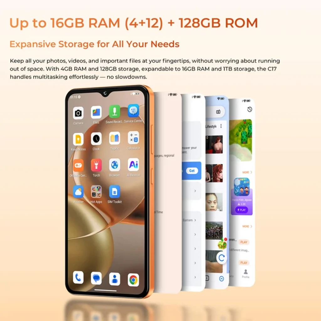 Smartphone Oukitel C17 azul com tela 6,52 HD, câmera traseira tripla com lente principal 13 MP, notch em gota e design elegante; bateria 5000 mAh - Item6