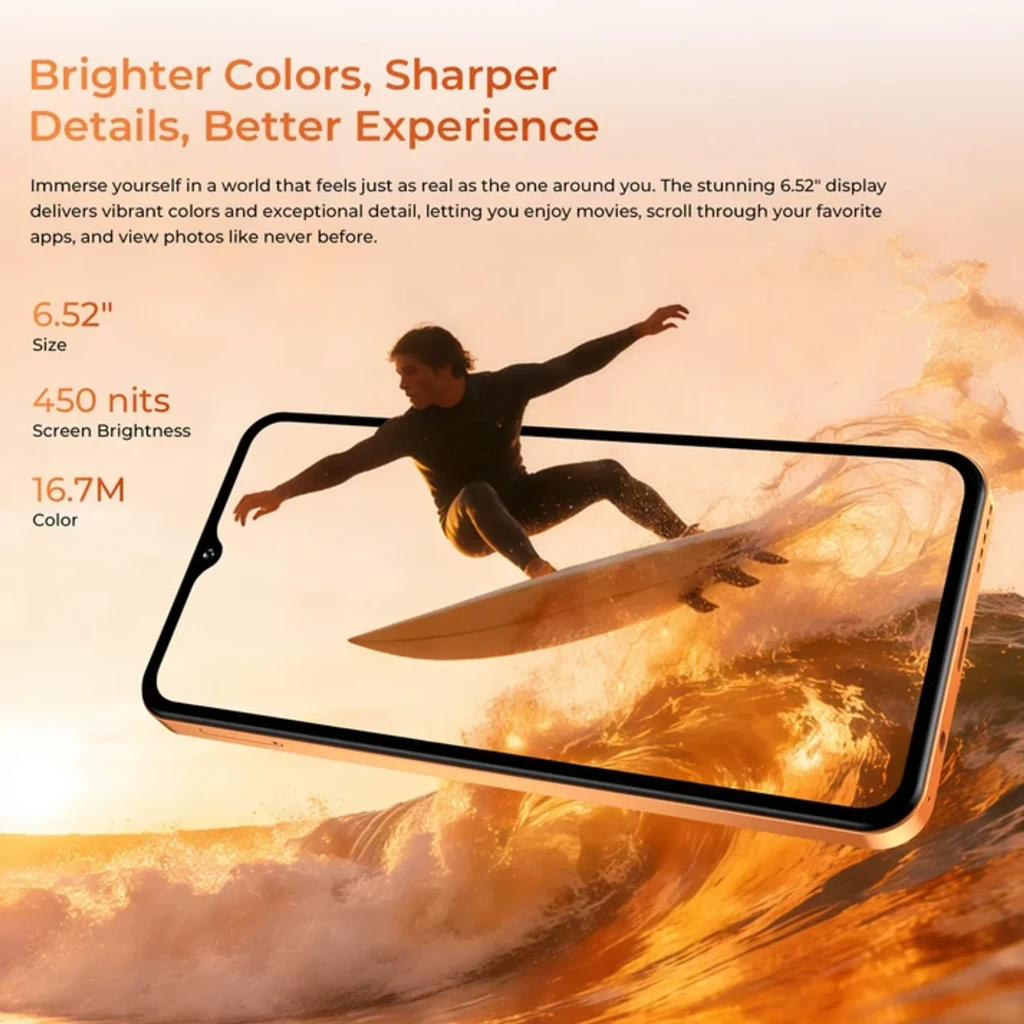 Smartphone Oukitel C17 azul com tela 6,52 HD, câmera traseira tripla com lente principal 13 MP, notch em gota e design elegante; bateria 5000 mAh - Item2