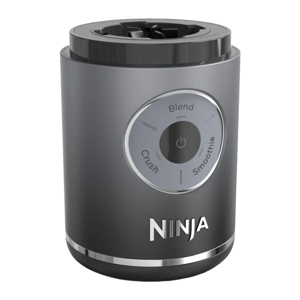 Ninja Blast Max BC251EU 700ml Argent, vue avant: bol transparent avec fruits, base argentée et sélecteur Blend/Crush/Smoothie - Ítem1