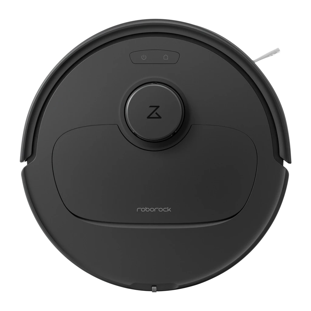 Roborock Qrevo L preto, vista frontal com base: robô acoplado à estação, smartphone e smartwatch com app - Item4