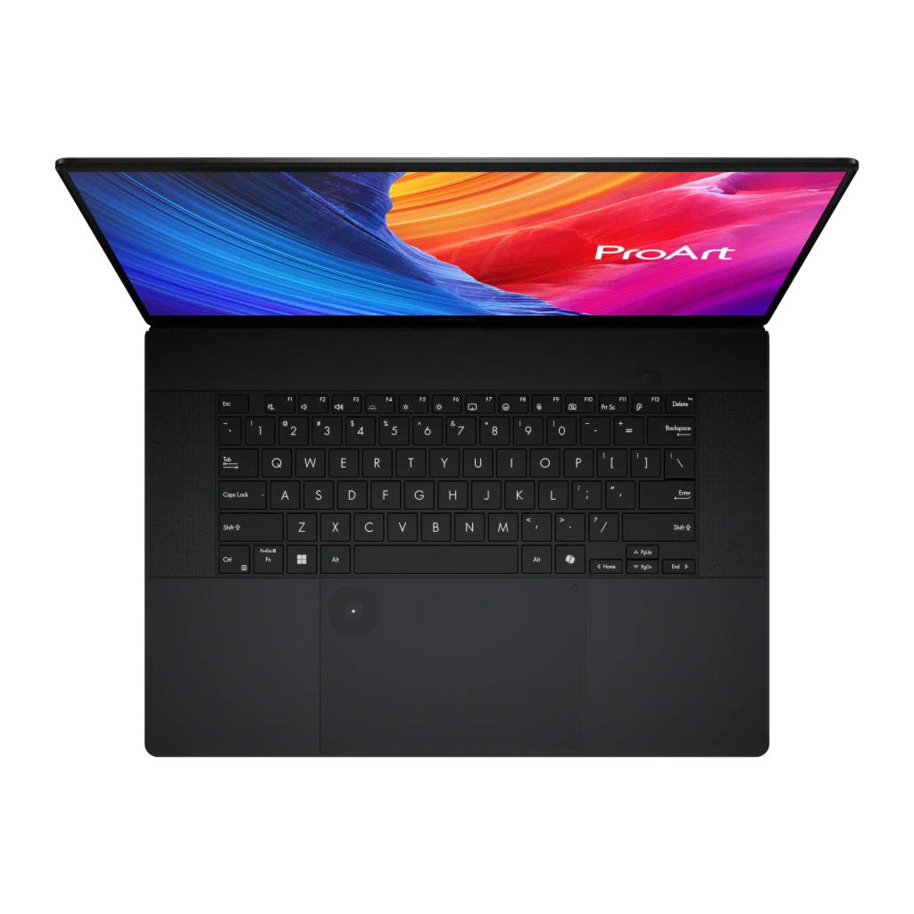 ASUS ProArt OLED H7606WM 2TB noir, vue de face: écran OLED allumé avec logo ProArt et clavier QWERTY visible - Ítem5