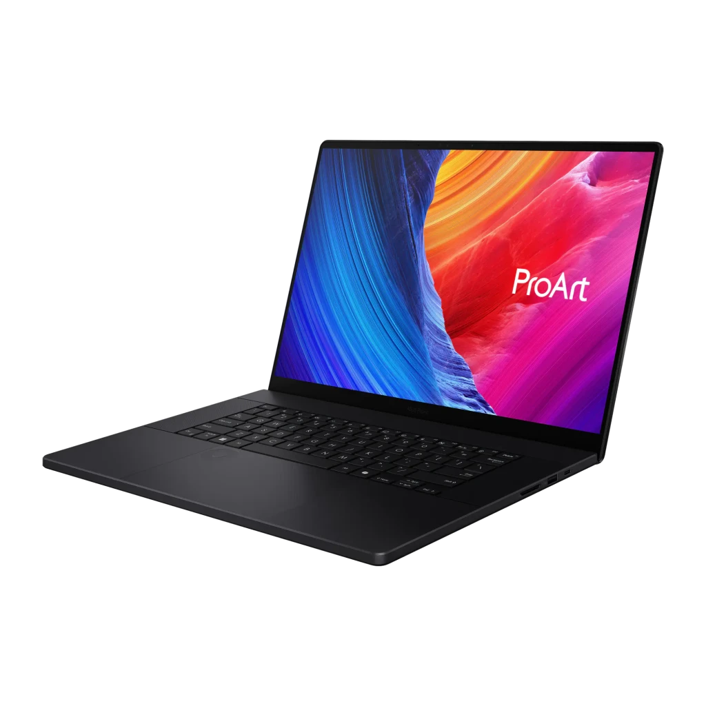 ASUS ProArt OLED H7606WM 2TB noir, vue de face: écran OLED allumé avec logo ProArt et clavier QWERTY visible - Ítem1