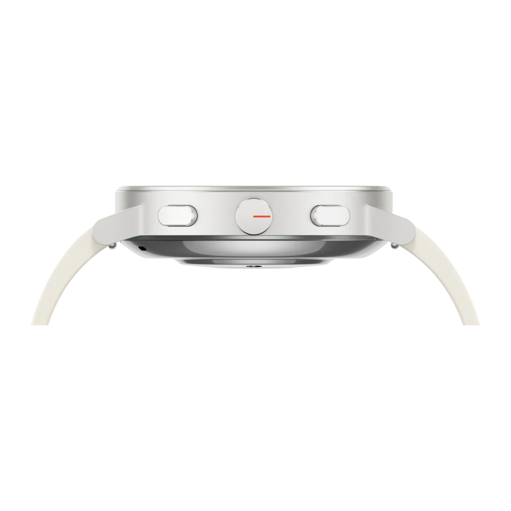 Realme Watch S5 Blanc GPS 5 GNSS Appels Bluetooth SpO2, Fréq. Cardiaque, Stress, vue latérale: 3 boutons latéraux