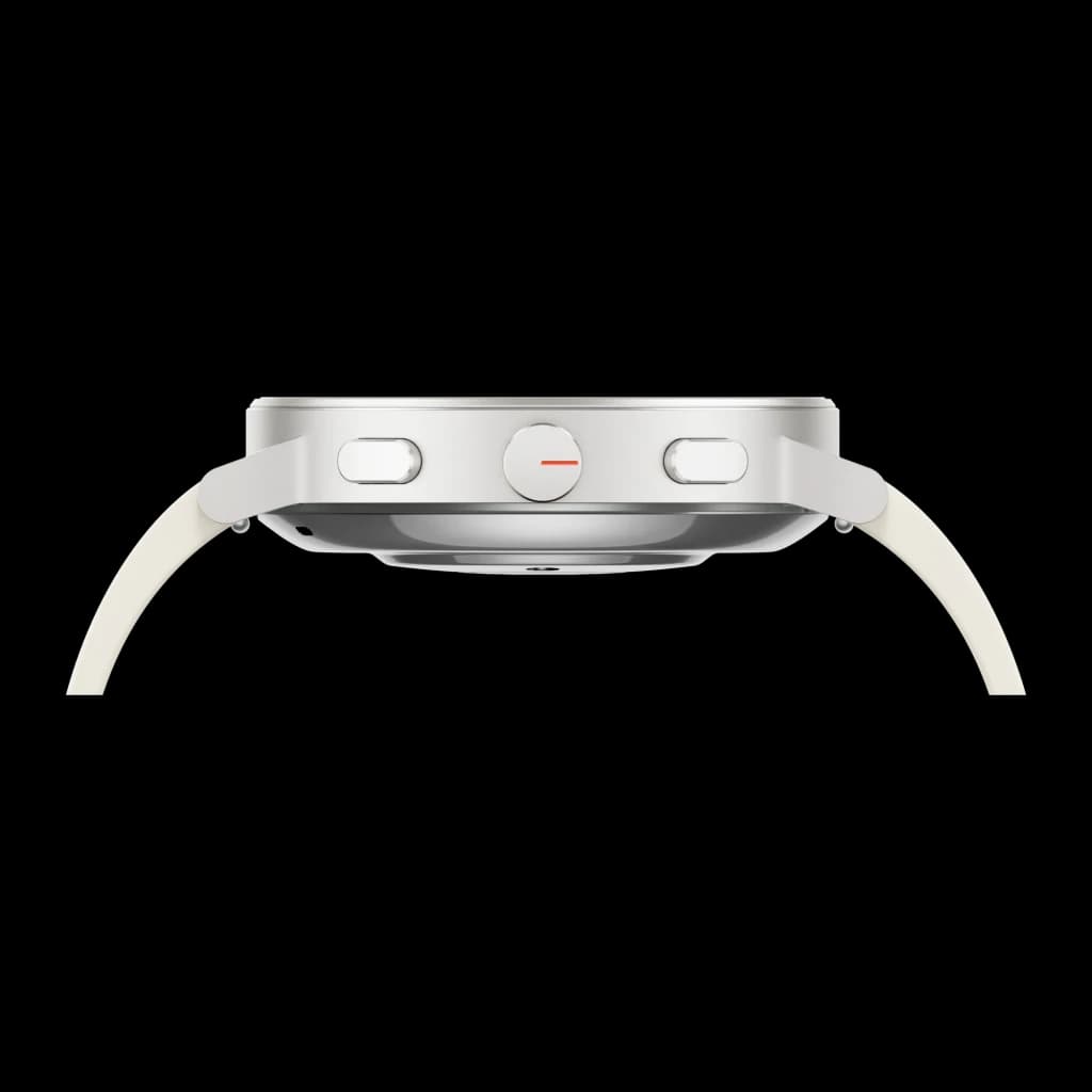 Realme Watch S5 Blanc GPS 5 GNSS Appels Bluetooth SpO2, Fréq. Cardiaque, Stress, vue latérale: 3 boutons latéraux