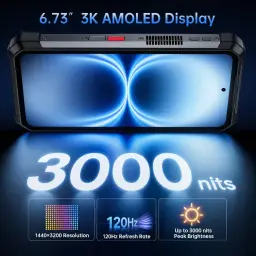 Smartphone robuste Unihertz 8849 TANK 5 Pro avec écran AMOLED 6,73 pouces 3K, 1440x3200, 120 Hz, luminosité jusqu’à 3000 nits, projecteur DLP 2K intégré