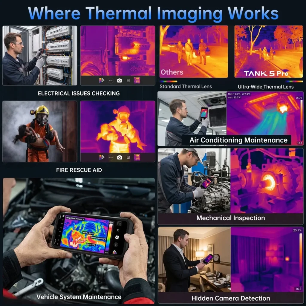 Unihertz 8849 Tank 5 Pro 5G robusto con carcasa reforzada, cámara FLIR 160x120, linterna trasera grande, botones rojos y pantalla con visión térmica - Ítem6