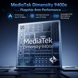 Module MediaTek Dimensity 9400e 4 nm avec 5G, octa-core jusquà 3,4 GHz, GPU Immortalis G720 MC12, plus de 2,3 M AnTuTu, conçu pour performances et gaming