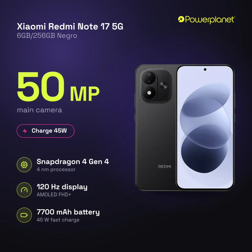 Xiaomi Redmi Note 17 5G negro con pantalla AMOLED 6,99 pulgadas 120Hz, doble cámara trasera con flash y frontal perforada, diseño fino y minimalista - Ítem4