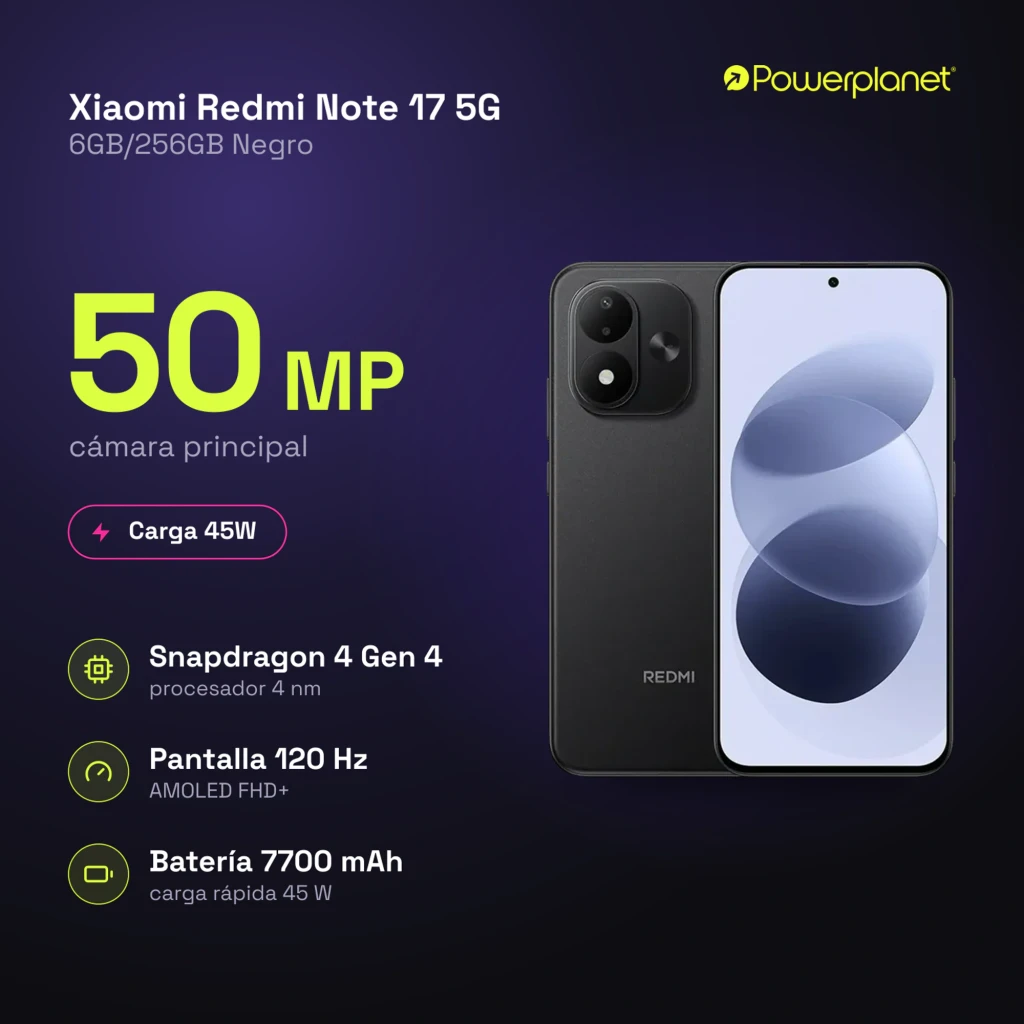 Xiaomi Redmi Note 17 5G negro con pantalla AMOLED 6,99 pulgadas 120Hz, doble cámara trasera con flash y frontal perforada, diseño fino y minimalista - Ítem7