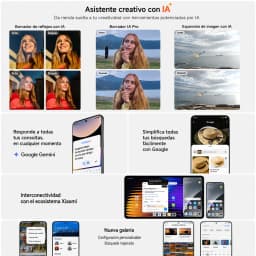 Xiaomi Redmi Note 17 Pro 5G pourpre avec triple caméra, écran bord à bord, interface MIUI illustrée, widgets, intégration Google et fonctions IA affichées