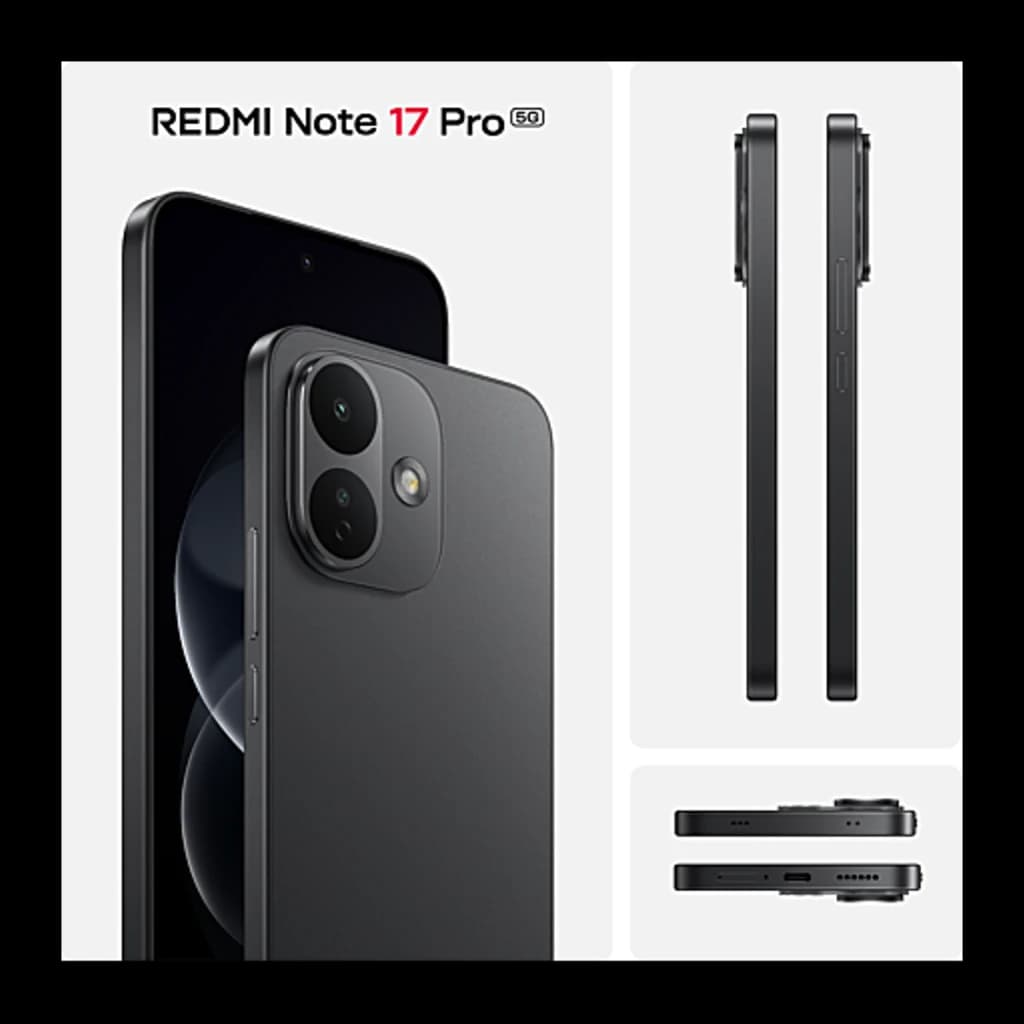 Smartphone negro con diseño plano y bordes rectos, módulo dual de cámara trasera grande, pantalla AMOLED 6,83 pulgadas con biseles finos y perfil delgado