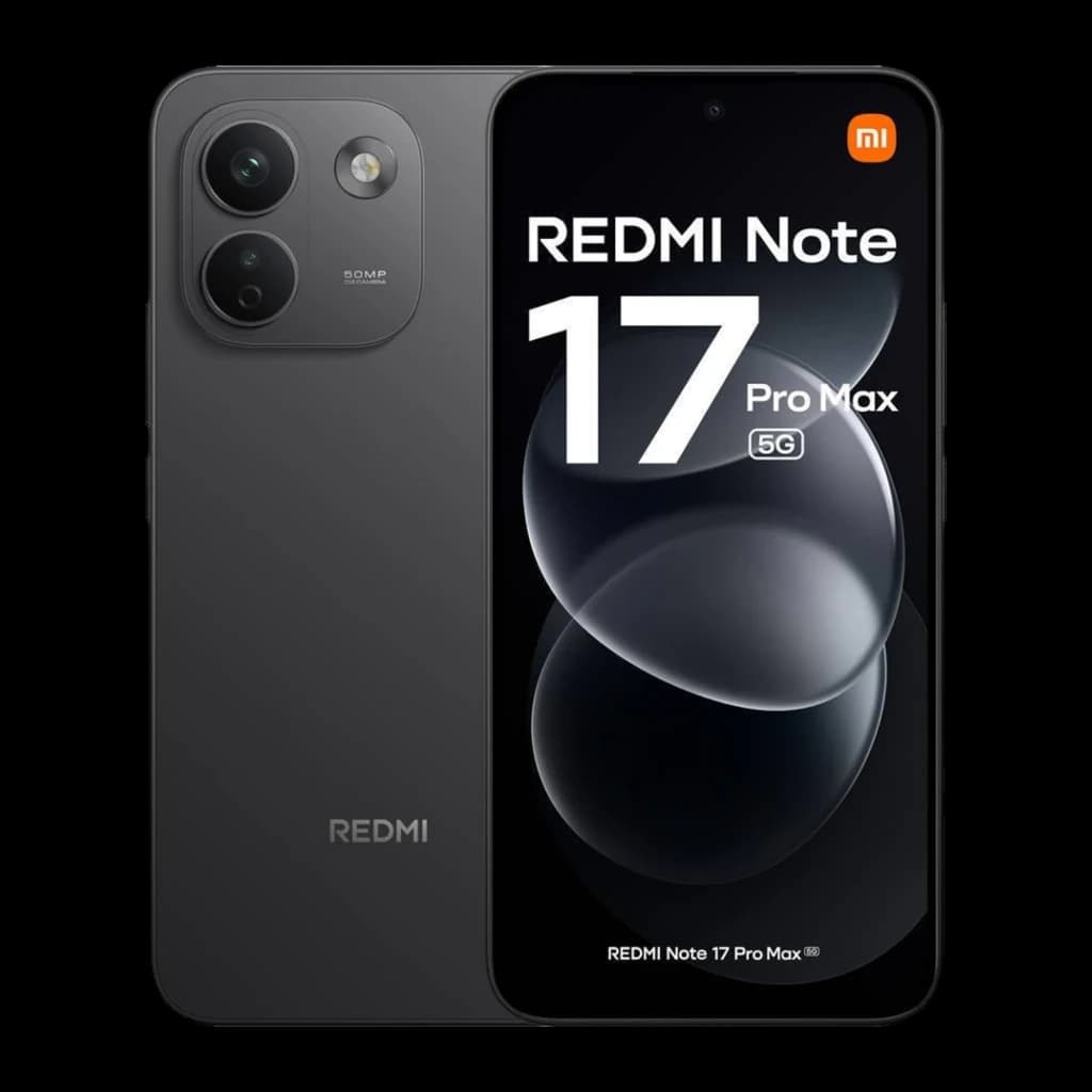 Xiaomi Redmi Note 17 Pro Max 5G negro, pantalla AMOLED 6,83 pulgadas 120Hz, frontal con biseles finos y módulo trasero dual con flash y lente 50 MP