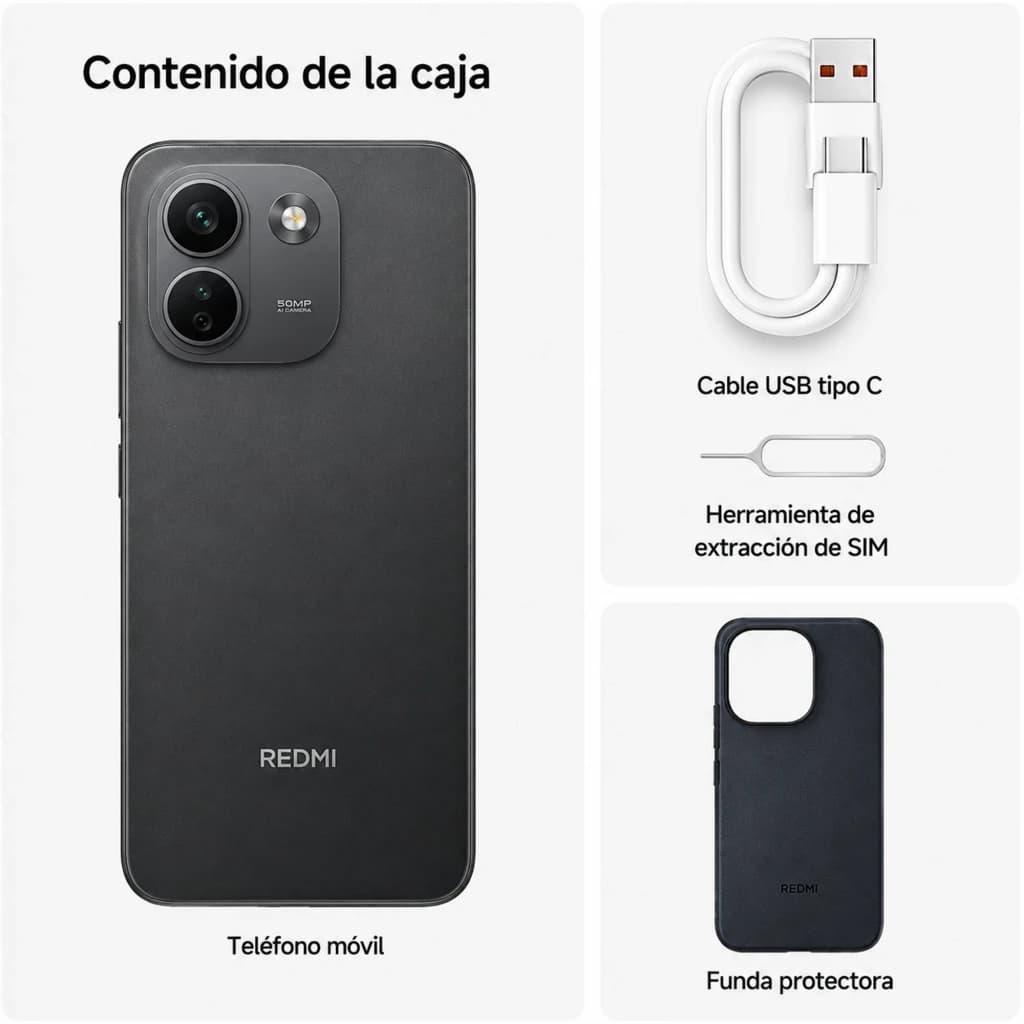 Contenu de la boîte: smartphone vert Redmi Note 17 Pro Max 5G, dos mat avec double module photo, câble USB‑C blanc, outil d’extraction SIM, coque de