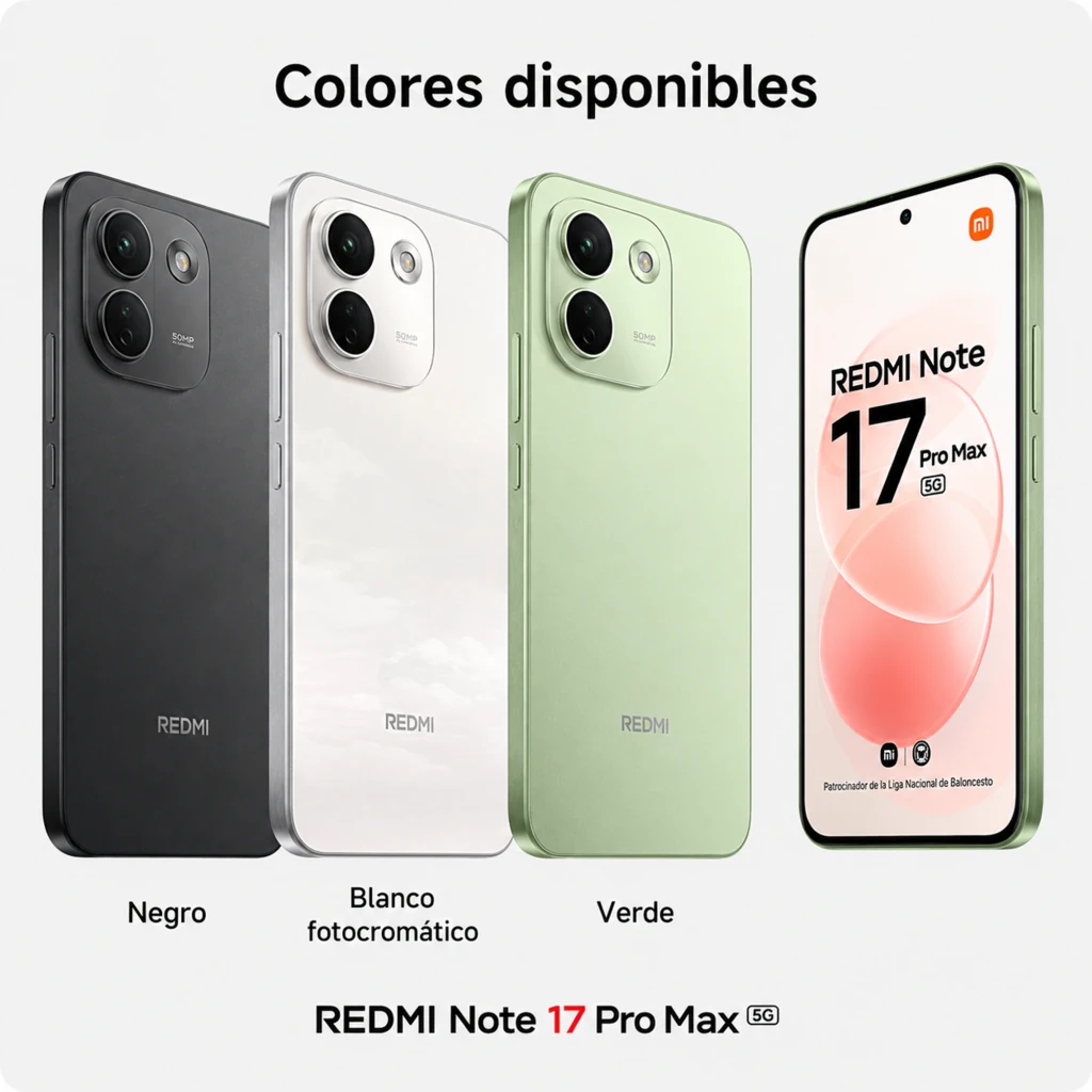 Xiaomi Redmi Note 17 Pro Max 5G blanco fotocromático, 6,83 pulgadas AMOLED 120Hz, frontal con agujero central y doble cámara trasera grande en esquina - Ítem1