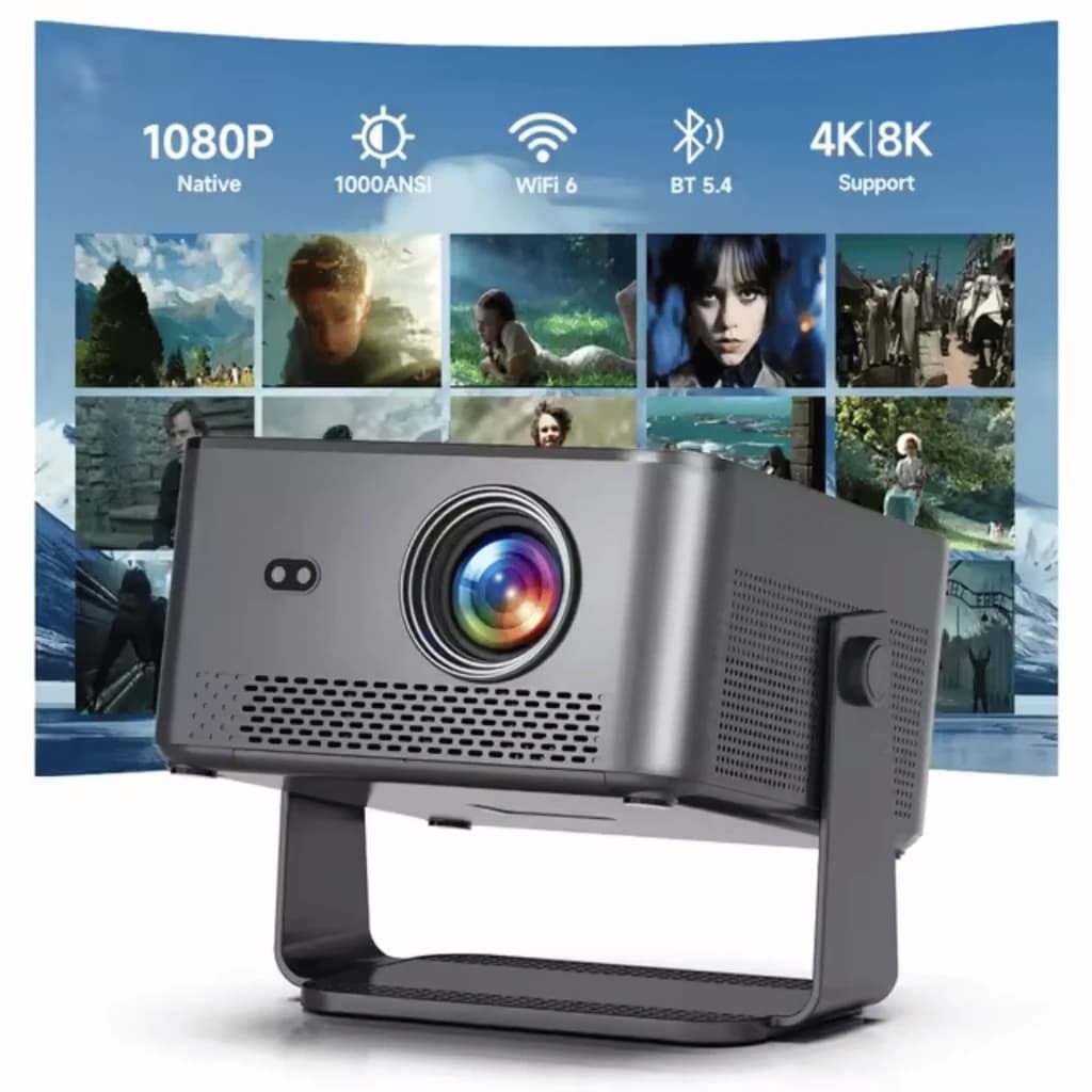 Projecteur Magcubic HY450 MAX FHD 1100 ANSI Noir avec lentille multicolore, support 4K 8K, WiFi 6, Bluetooth 5.4, support réglable et ventilation perforée