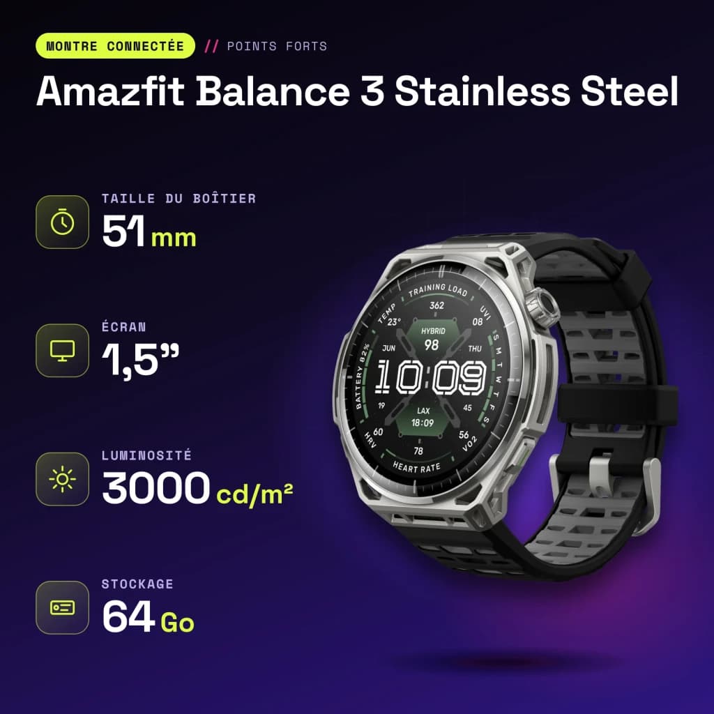 Amazfit Balance 3 Stainless Steel NFC - características