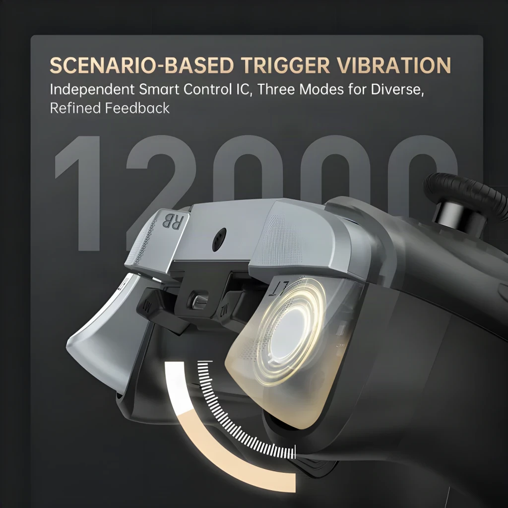 Mando Machenike G5 Pro V2 Negro Inalámbrico Bluetooth 5.0 + 2.4G, detalle gatillo: vibración por escenario con joystick