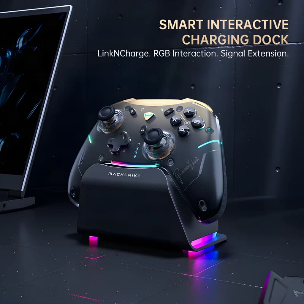 Mando Machenike G5 Pro V2 Negro Inalámbrico Bluetooth 5.0 + 2.4G, base de carga: dock RGB con iluminación multicolor y mando
