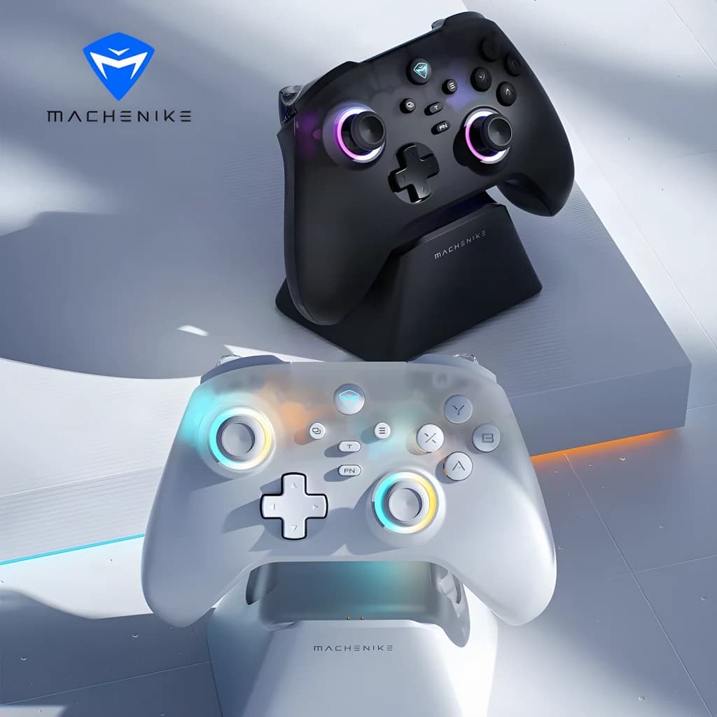 Mando Machenike G3 V2 Kit Blanco Inalámbrico 2.4 GHz / Bluetooth, comparativa: versión blanca y negra en base de carga