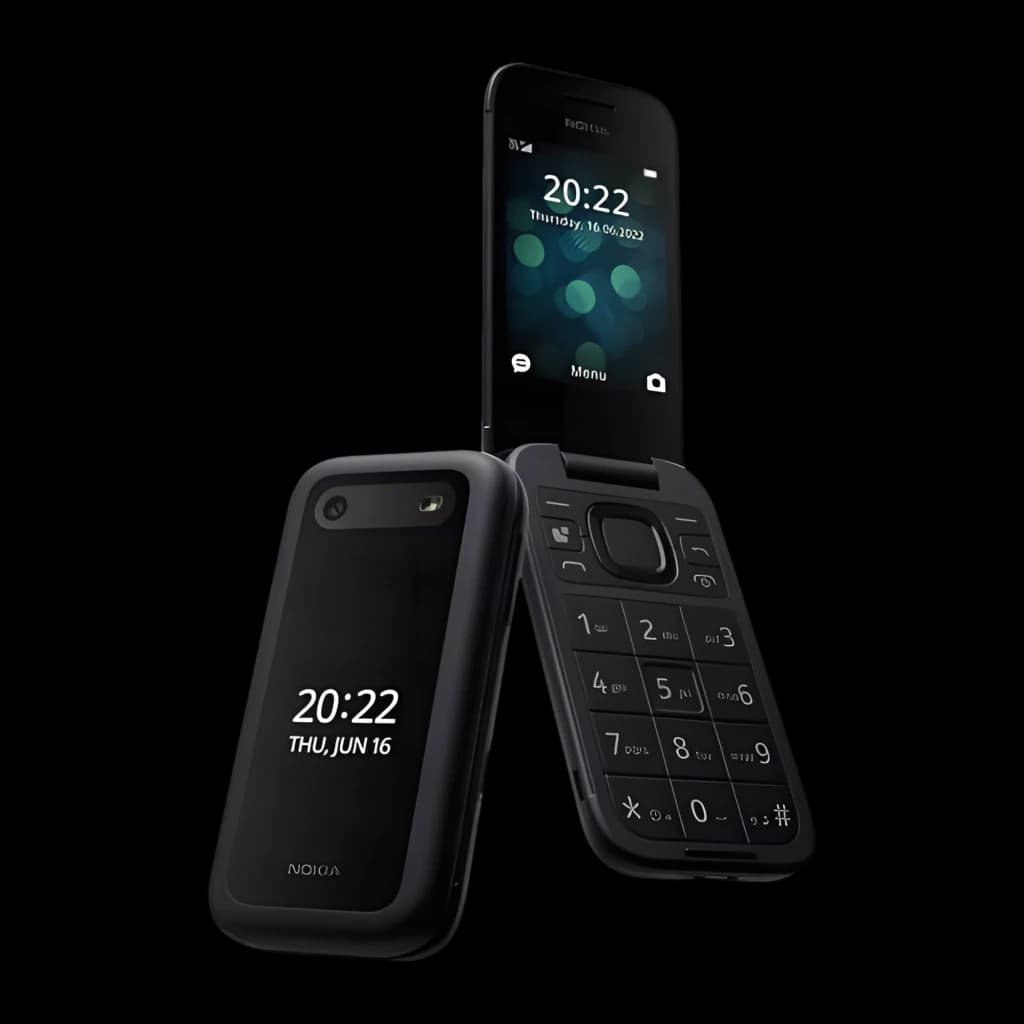 Nokia 2660 TA-1474 4G DS Noir, téléphone à clapet avec deux écrans, clavier large rétroéclairé, coque noire mate, caméra arrière et haut-parleur