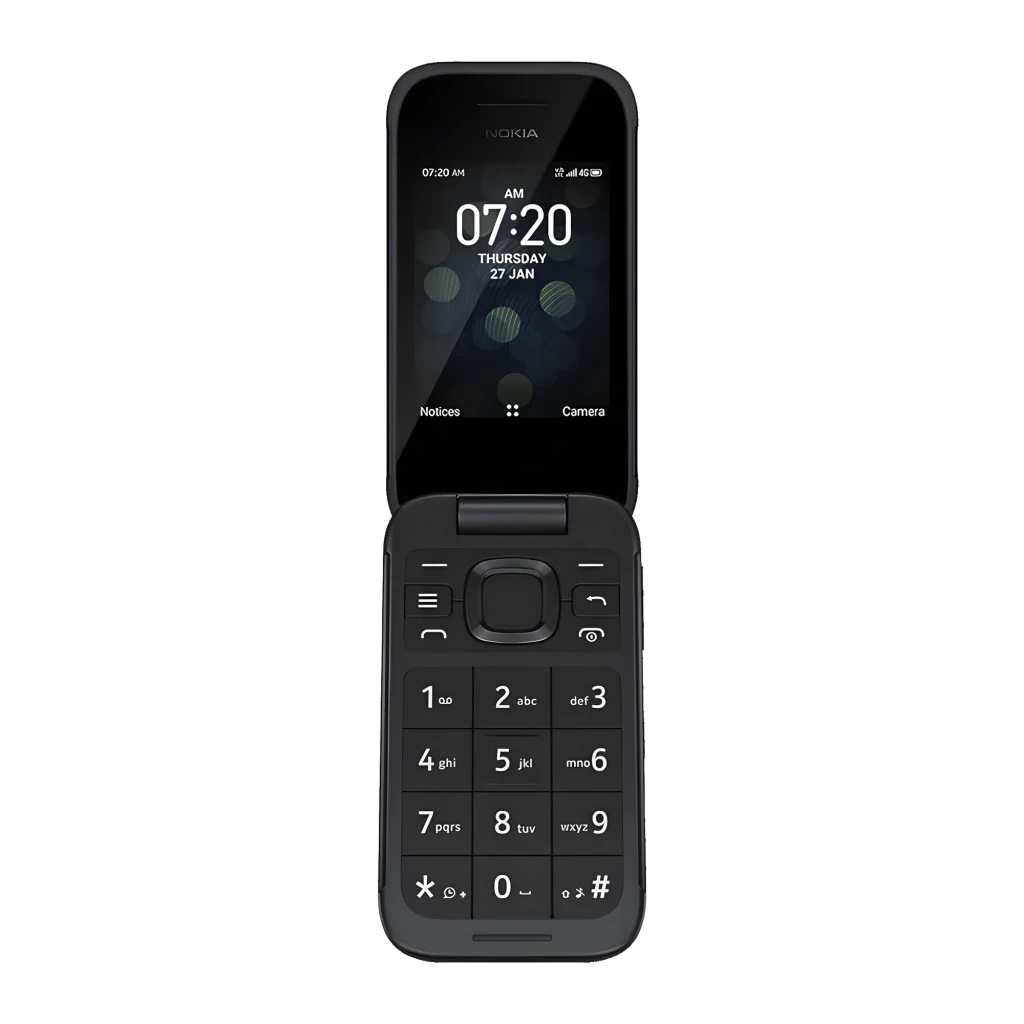 Nokia 2660 TA-1474 4G DS Negro: celular flip preto com tela interna colorida, visor externo com hora, câmera traseira, teclas grandes e corpo compacto - Item1