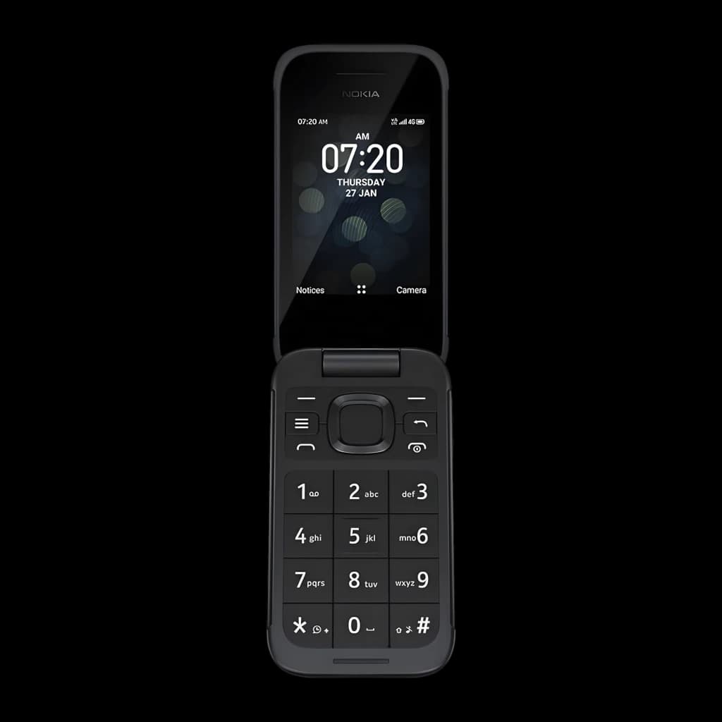 Nokia 2660 TA-1474 4G DS Negro tipo flip, tela interna colorida, teclado grande com botões destacados, navegação simples e estrutura preta robusta