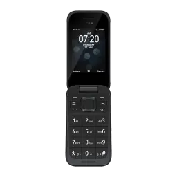 Nokia 2660 TA-1474 4G DS Noir à clapet, écran couleur, larges touches blanches contrastées, bouton central, icônes nettes pour appels, messages et caméra
