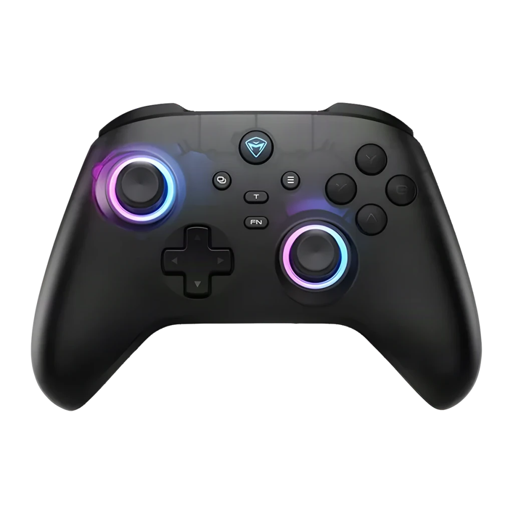 Mando para videojuegos Machenike G3 V2 Negro Inalámbrico Tri-Mode, vista frontal: iluminación RGB azul y morada en los sticks